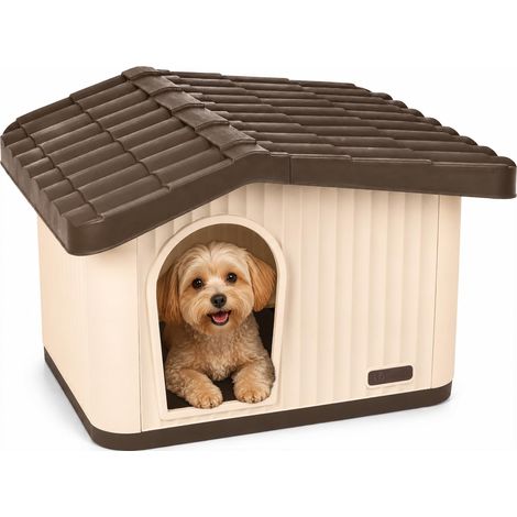 Maison pour Chat Imperméable avec Toit Incliné Niche Extérieur Intérieur avec Aération et Pieds Antidérapants 60x51x41cm Abri Confortable pour Chat Chien et Lapin Beige (1/5)