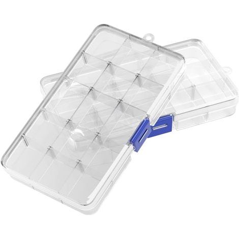 Pcs Boîte de Rangement Plastique, 15 Compartiments en Transparent, Ajustables Pour Ranger Les Vis, Boucles d'oreilles, Perles, Matériel de Bureau (1/5)