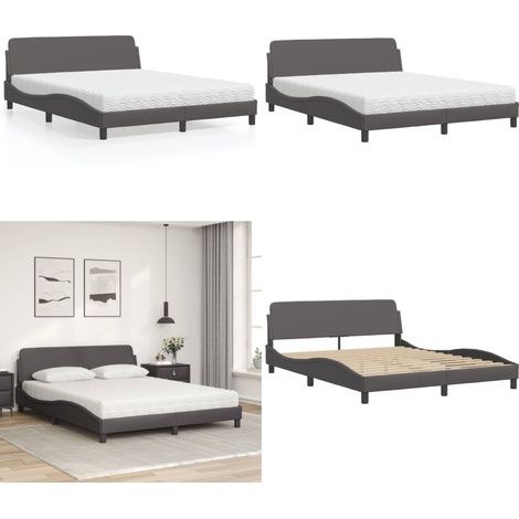 Lit avec matelas Dover gris 160x200 cm similicuir - Matelas en mousse - Similicuir (1/5)