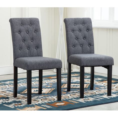 2 x Linded Fabric Dining Chairs, Solid Wooden Legs home & restaurants GREY (1/5)