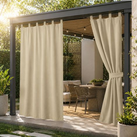 HEMVOR Rideau extérieur occultant imperméable 132 x 274 cm, isolation thermique à pattes auto-agrippantes, Beige, 1 panneau (1/5)