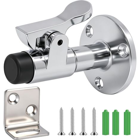 Butée de porte en acier inoxydable avec tampon en caoutchouc et vis, butoir de porte mural robuste pour porte de jardin, porte de terrasse, porte de garage (1/5)