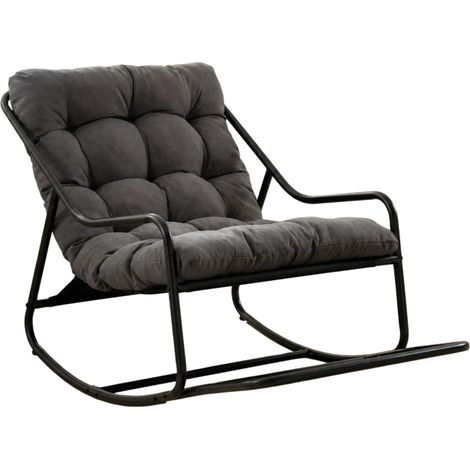 Schwarzer Outdoor-Schaukelstuhl aus Stahl mit dickem grauem Kissen (1/5)