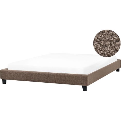 Lit Double Moderne en Bouclé 180 x 200 cm Bureau Chambre Taupe Roanne (1/5)