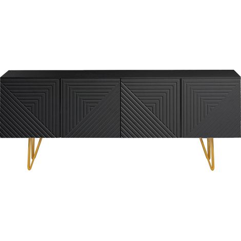 Design-TV-Möbel mit schwarzer Gravur und goldfarbenem Metall B140 cm OZEN