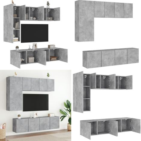 5-tlg. Wohnwand Betongrau Holzwerkstoff - TV-Schrank - Wohnwand (1/5)