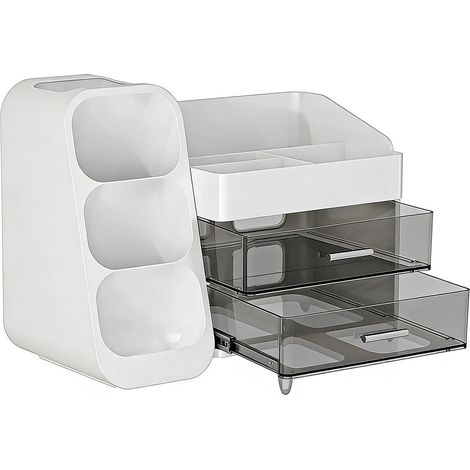 Organisateur de Maquillage avec Tiroirs, Vitrine de Cosmétiques en Plastique, Organisateur de Soins de la Peau pour vanité, Salle de Bain, Comptoir de Bureau, Plusieurs (WHITE) (1/5)