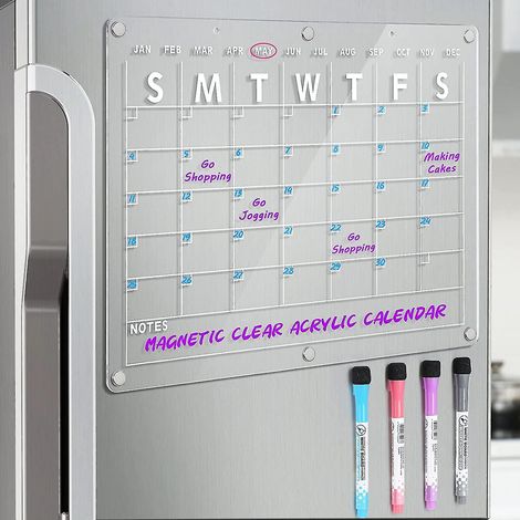 Magnetischer Kühlschrankkalender aus Acryl, abwischbar, 42 x 30,5 cm (16,5 x 12 Zoll), magnetischer Planungskalender mit 4 Seiten. (1/5)