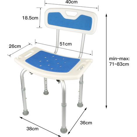 Sifree – Siège de douche réglable en hauteur – Dossier rembourré – Charge 150 kg – Pieds en caoutchouc antidérapants – Design compact (1/4)