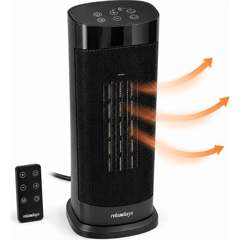 Relaxdays calefactor PTC, 2 niveles 1100/2000 W, botón Eco, oscilación, temporizador 24 h y mando a distancia, negro (1/5)