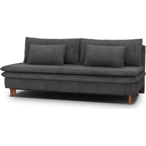 Canapé convertible - 3 places - MASSA - Tissu velours côtelé gris anthracite - Pieds bois massif - L 195 x H 82 x P 86 cm (1/5)