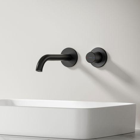 EMKE Unterputz Waschtischarmatur Mattschwarz 170mm Auslauf Wand-Wasserhahn Bad (1/5)