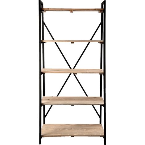 Bibliothèque Industrielle sur Pied en Bois et Fer Noir avec 5 Étagères 90 x 47 x 191 cm - PANGIVO (1/3)