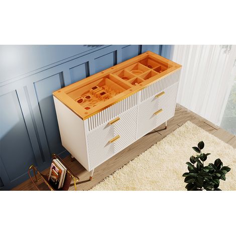 Commodat de verre en ambre. Comme il y a 6 tiroirs, l’ameublement est très pratique. Il s’agit d’un meuble de haute qualité, idéal pour les chambres à coucher et tous les espaces dédiés au repos (1/5)