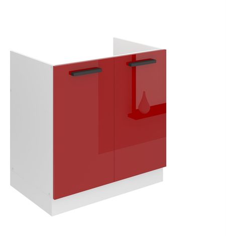 BELINI Meuble Cuisine Bas sans Plan de Travail SDZ I Meubles de Cuisine - Taille: 51,6 x 80 x 82 cm I Meuble sous Evier - 2 Portes I Couleur : Rouge très Brillant (1/5)