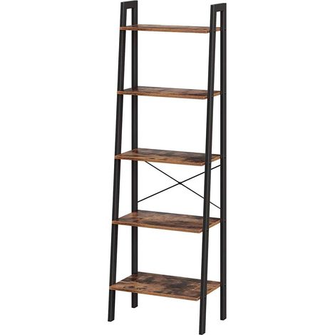 Étagère Échelle, Bibliothèque Industrielle à 5 Niveaux, Étagère de Rangement, avec Cadre en Acier, pour Salon, Cuisine, Marron Rustique et Noir (1/5)