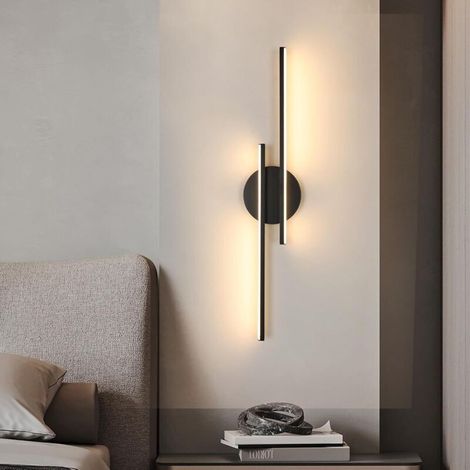 Applique murale d'intérieur, applique murale noire moderne, applique murale LED 24W, design à lignes parallèles, lumière blanc chaud 3000K, applique murale en acrylique, convient aux chambres, salons, (1/5)