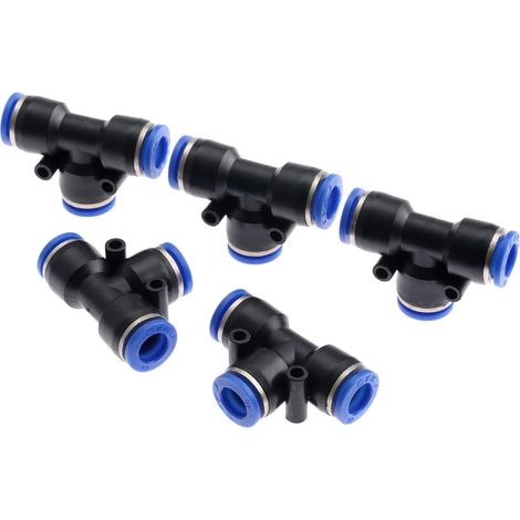 5pcs Jonction en T Tuyau de raccords rapides pneumatiques à 3 voies Connecteur Push-in Tuyau d'arrosage Raccord de Tuyau connecteur de Robinet-10mm