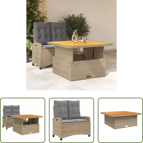 vidaXL Sitzbank - 2-tlg. Garten-Essgruppe mit Kissen Beige Poly Rattan (1/5)