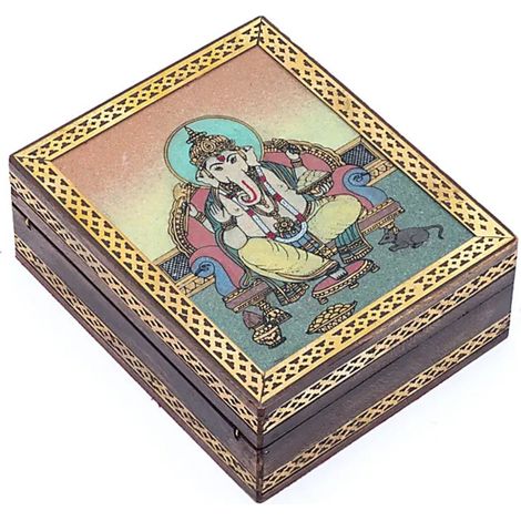 Boîte décorative Ganesh en bois de manguier (1/2)