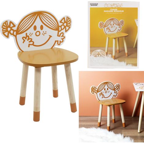 Chaise enfant jaune et blanche – Bois pin et MDF – Longueur 39.5cm – Hauteur 50cm – Profondeur 28cm – Pour chambre d'enfant – Monsieur Madame (1/5)