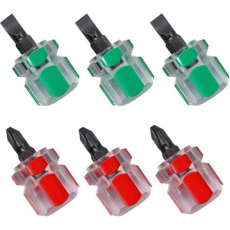 Short Screwdriver Set, 3 Mini Flathead Screwdrivers and 3 Short Phillips Screwdrivers, Sewing Machine Screwdriver Set for Snarrow Places (Red and Green) (1/5)