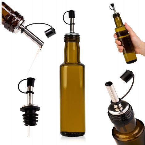 Set – 1x Dorica-Flasche 250 ml, olivgrün + 1x Weinausgießer aus Metall mit Verschluss und Gummistopfen