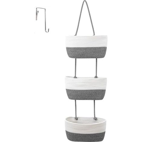 Sistema organizador colgante de 3 niveles para puerta，cestas de almacenamiento de cuerda de algodón para pared，cesta colgante para sala de estar (1/5)