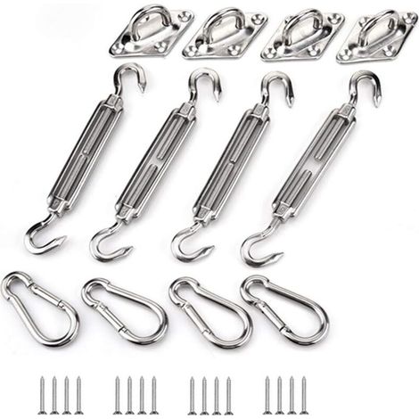 Kit de fixation de voile d'ombrage, kit de fixation de voile d'ombrage en acier inoxydable pour triangle et carré, rectangle, voile d'ombrage