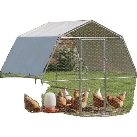 Gallinero, estructura de acero galvanizado, diseño resistente a la intemperie, color plata. (1/2)