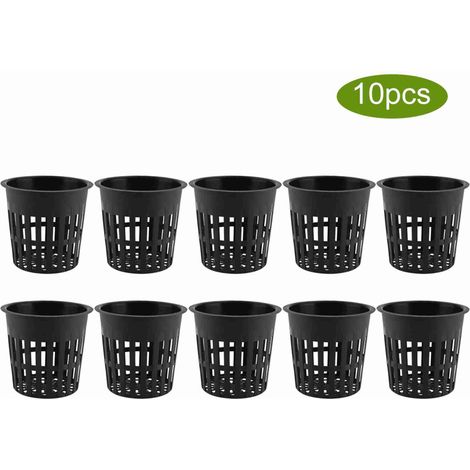 Lot de 10 paniers hydroponiques en plastique durable et sûr pour la culture en jardin ou balcon (noir) (1/5)
