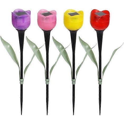 Solar Lights, 4pcs Solar Lights with Beautiful Tulip Flower Shape and Highly Efficient Solar Panels, 8 Hours Working Guardian Light for Outdoor (1/4)