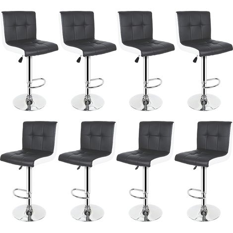 Lot de 8 tabourets de bar - Simili Noir et blanc - Style contemporain - L 45 x P 49,5 cm (1/4)