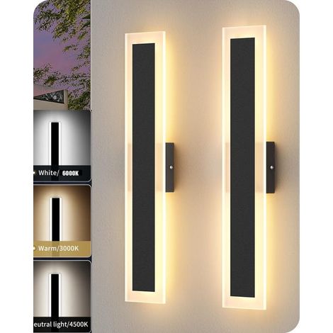 Lampe murale en fer moderne 2PCS 60cm, 3 couleurs dimmable, LED pour intérieur et extérieur, IP65 étanche, 90-260V, pour porcins (1/5)