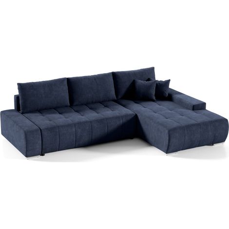 Ecksofa Sofa mit Schlaffunktion VOGAR Stoff Aston Dunkelblau Ottomane Rechts (1/4)