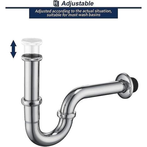 Siphon de tuyau en acier inoxydable Siphon de tuyau en chrome Siphon + joint de lavabo Piège à odeurs (1/4)
