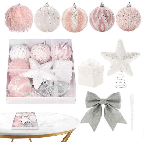Ensemble de décorations de sapin de Noël incassables - Étoile de sapin rose pailletée (1/5)