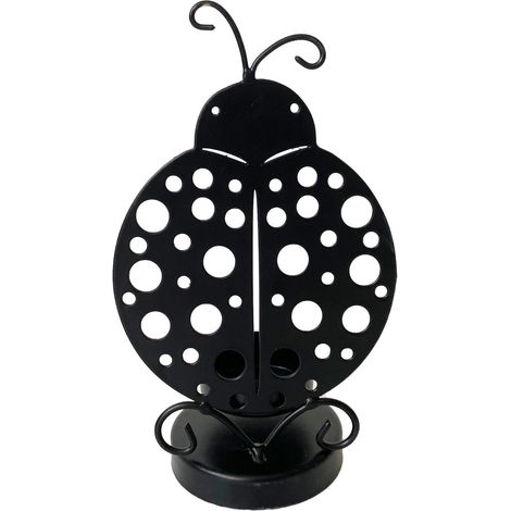 Portacandela Coccinella Decorativo Etnico in Metallo Nero 16 cm