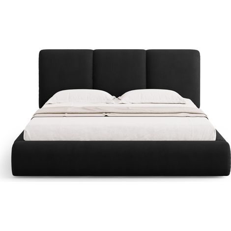 Lit coffre avec tête de lit 140x200cm en chenille noir (1/5)