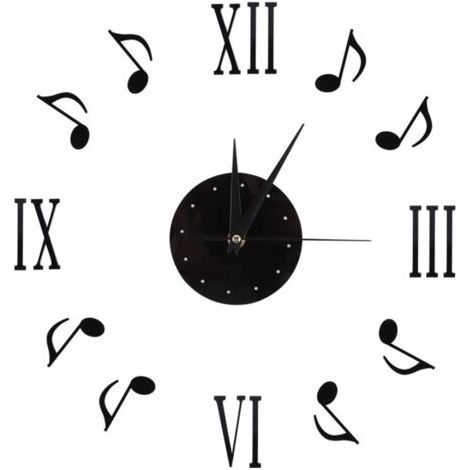 Horloge murale autocollante, avec horloges CD en vinyle, horloge à notes musicales, mouvement de balayage silencieux, pour salon, bureau, chambre à coucher