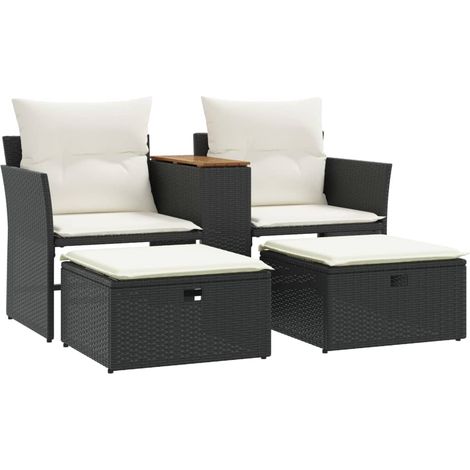 Maison Exclusive - Gartensofa 2-Sitzer mit Hockern Schwarz Poly R