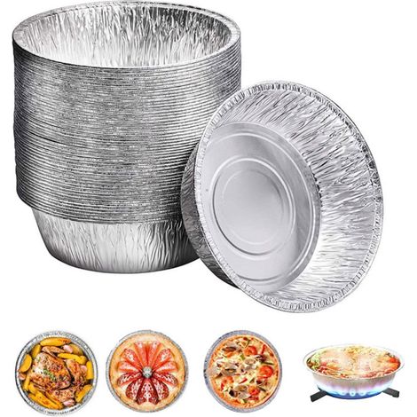 Moules à tarte en aluminium de 15 cm avec couvercles bombés, moules ronds jetables pour mini-tartelettes, pour la cuisson et le rangement (50 pièces) (1/5)