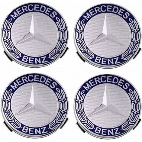 Cache-moyeux pour Mercedes-Benz – Lot de 4 pièces en plastique résistant, diamètre 75 mm, couleur bleu vif (1/5)