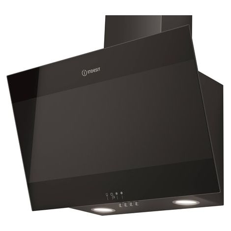 Indesit – Hotte décorative inclinée 60cm 647m3/h noir – 3 vitesses – Filtre aluminium lavable – Éclairage LED – IHVP66LMK (1/5)