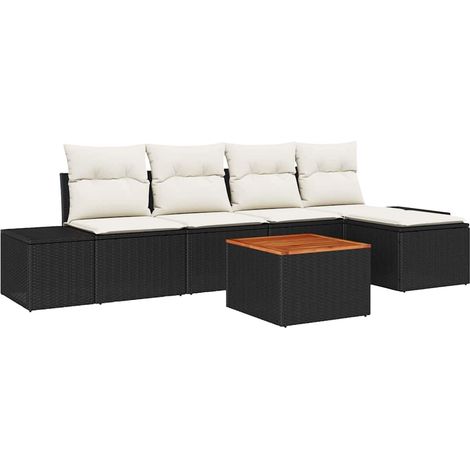 Garden Sofa Set with Storage 6 pcs Black and Cream Poly Rattan vidaXL