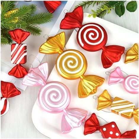 Décoration de Noël géante en forme de canne à sucre rose - 2 pièces - 18 cm - Réutilisable - Finition brillante (1/5)