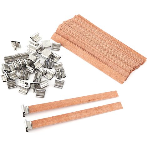 Lot de 40 mèches en bois pour bougies artisanales DIY, supports de cire durable pour création manuelle. (1/5)