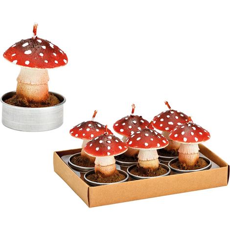 Bougies chauffe-plat Champignon en cire Set de 6 (1/2)
