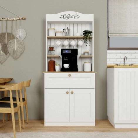 Vaisselier cuisine blanc 2 portes, niche machine à café VAREN