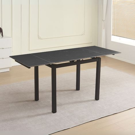 Tavolo allungabile Kyoto con piano in ceramica marmo nero e struttura in metallo nero 100x70x75H